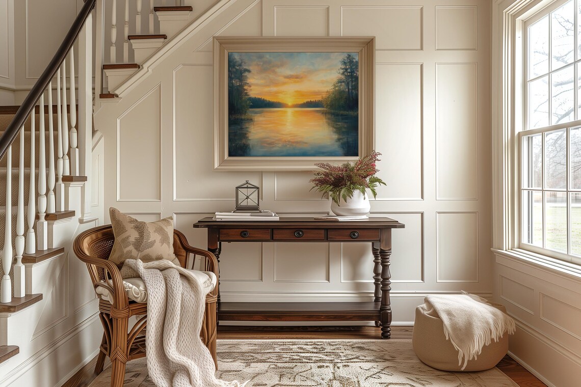 Golden Sunrise Over Tranquil Lake With Pine Forest Shores Poster - Image 2