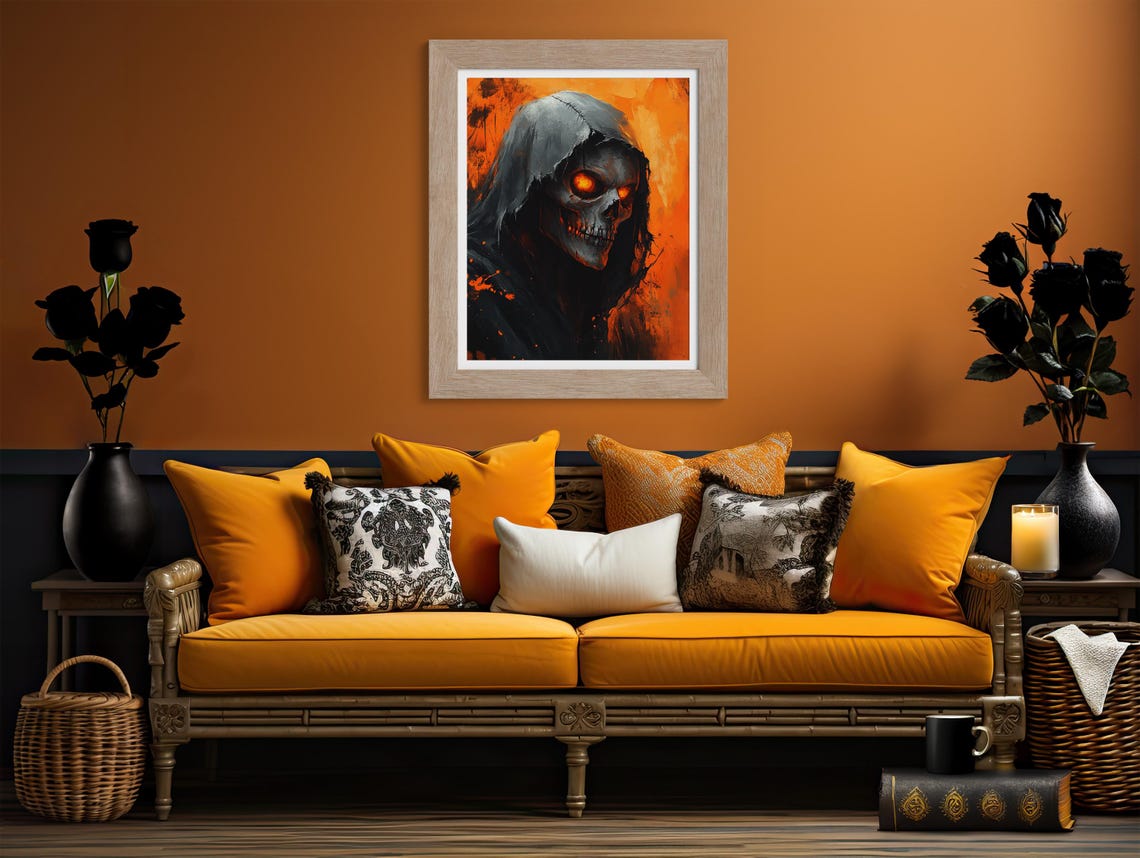 Grim Reaper Hooded Skull With Glowing Eyes Dark Halloween Poster - Image 2