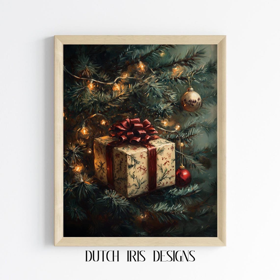 Christmas Gift Under Tree Festive Holiday Oil Painting Poster