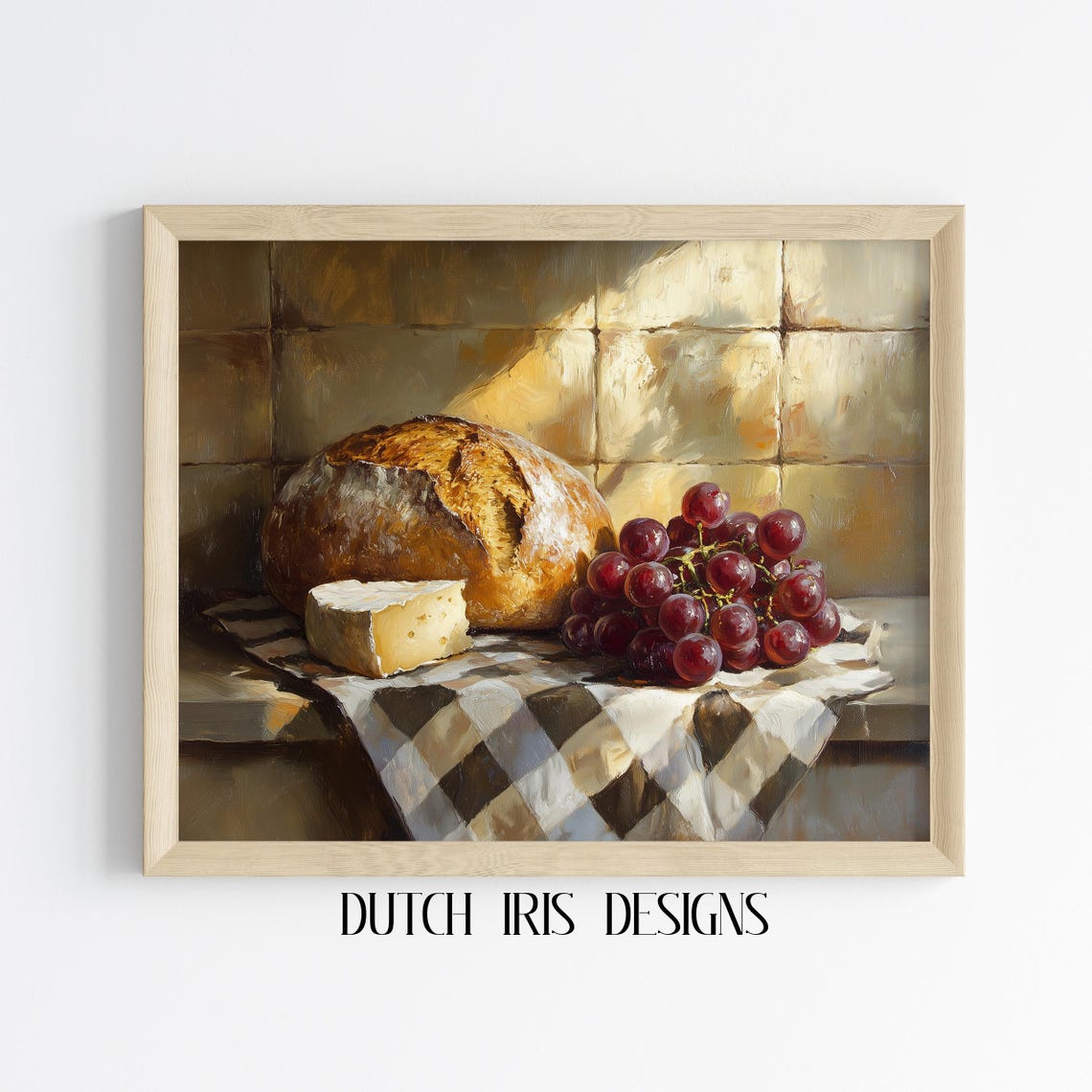 Rustic Bread Cheese And Grapes Still Life Painting Kitchen Poster