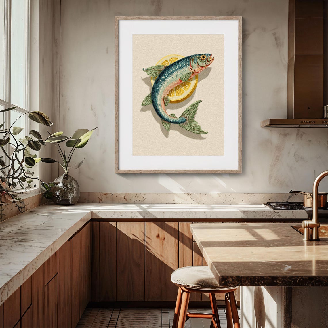Vintage Fish Illustration with Lemon Coastal Kitchen Wall Poster - Image 4