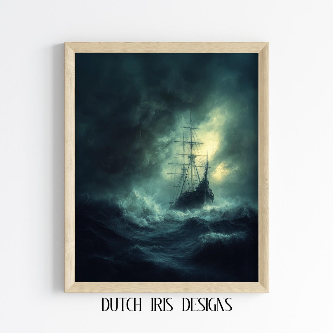 Phantom Ghost Ship Sailing Stormy Moonlit Sea Nautical Poster