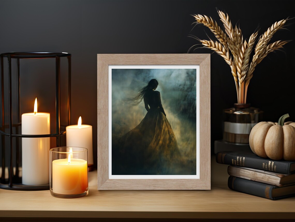 Ghostly Woman In Flowing Gown Haunting Misty Halloween Poster - Image 3