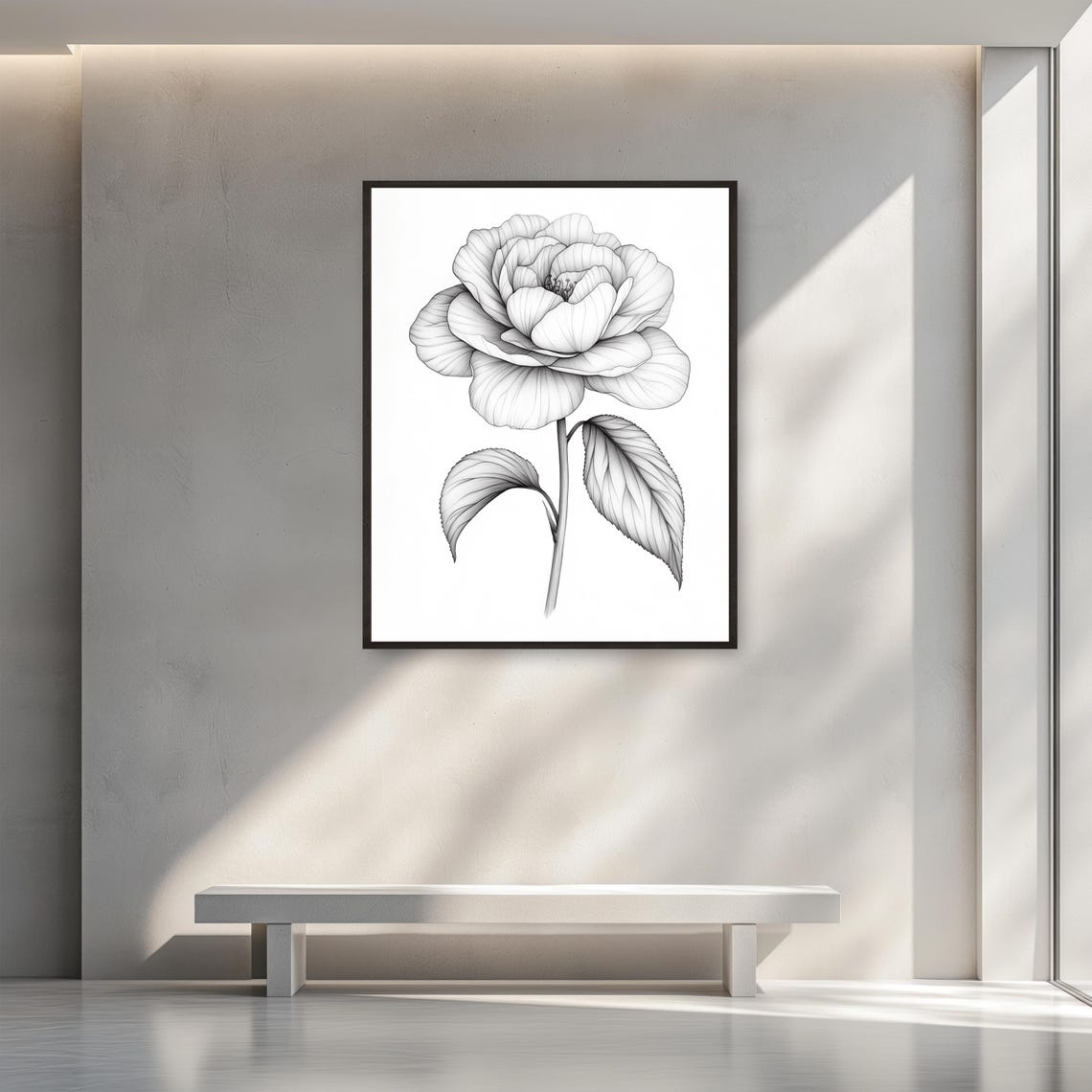 Camellia Bloom Black Line Drawing Elegant Botanical Floral Poster - Image 3