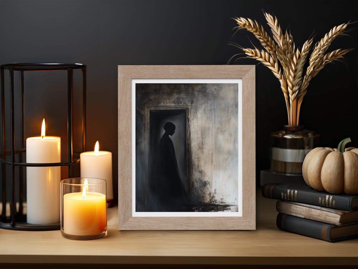 Shadowy Figure Lurking In Dark Doorway Moody Gothic Horror Poster - Image 3