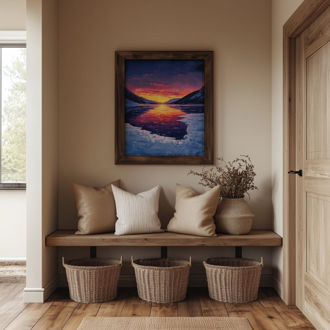 Frozen Lake Sunset With Snowy Mountains Dramatic Winter Sky Poster - Image 4