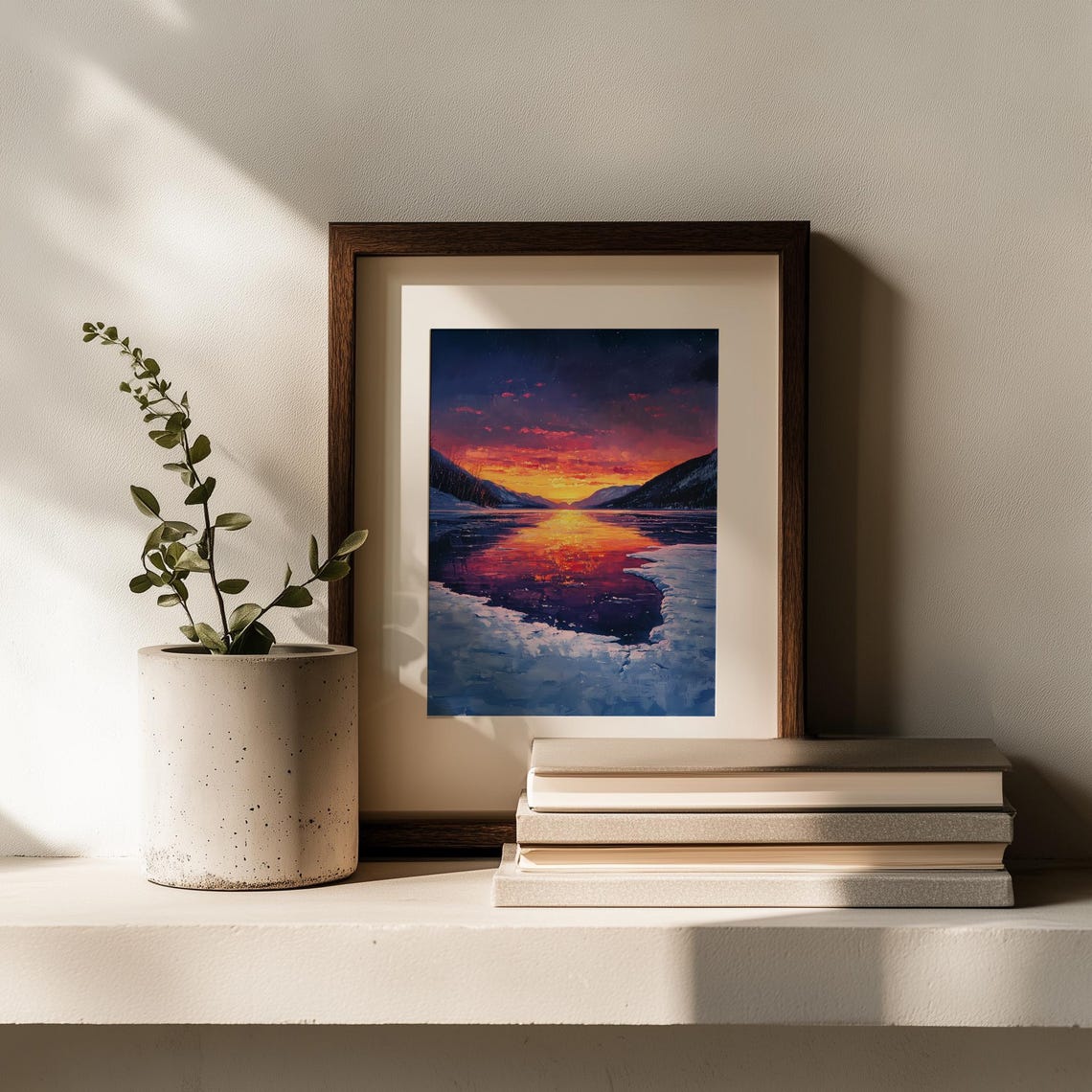 Frozen Lake Sunset With Snowy Mountains Dramatic Winter Sky Poster - Image 2