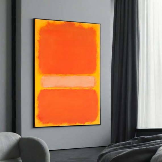 Mark Rothkos Vibrant Orange And Yellow Color Field Canvas Painting A Bold Abstract Expressionist Gift For Modern Art Lovers