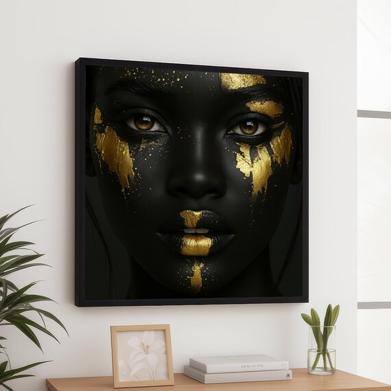 Black And Gold Painted Face Dramatic Modern Portrait Art Poster