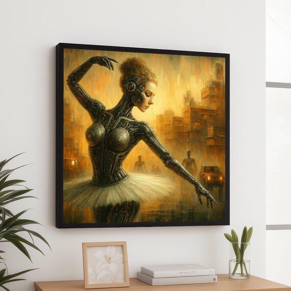 Cybernetic Ballerina Futuristic Robot Dance Canvas Scifi Art Industrial Ballet Wall Urban Fantasy Home Decoration