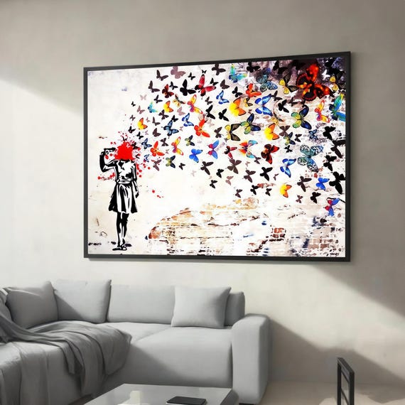 Butterflies Emerge Graffiti Canvas Painting Bold And Colorful Street Art For Contemporary Home Or Office Decoration