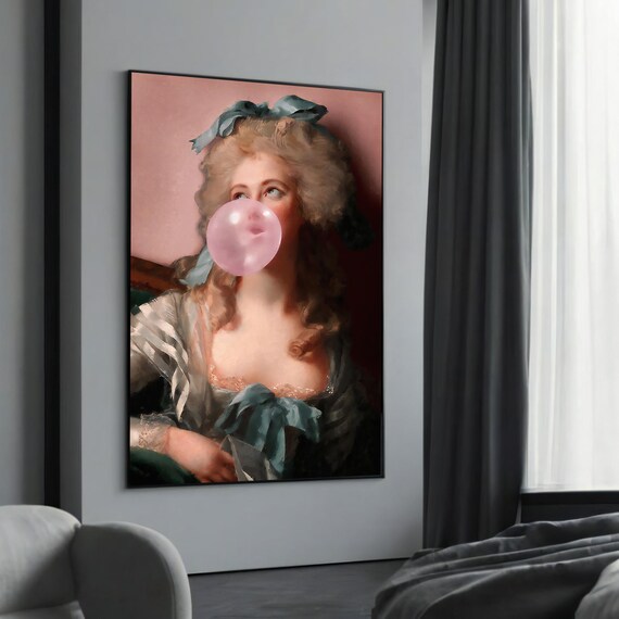 Vintage Elegant Lady Pink Bubblegum Retro Pop Portrait Poster