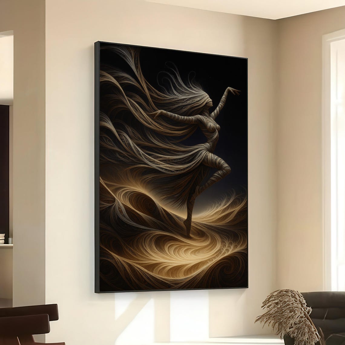 Ethereal Dance Of Light And Shadow Canvas Abstract Female Figure Wall Art Modern Surrealism Flowing Textures Home Decor Ready To