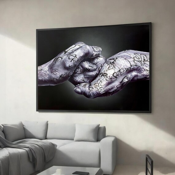 Graffiti Hands Fist Bump Monochrome Urban Street Art Style Poster