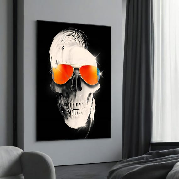 Skull With Sunglasses Canvas Painting Gift Bold And Edgy Art For Trendy Modern Interiors