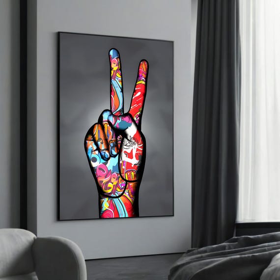 Vibrant Graffiti Peace Sign Canvas Painting Bold Street Art Decor For Urban Spaces And Lovers
