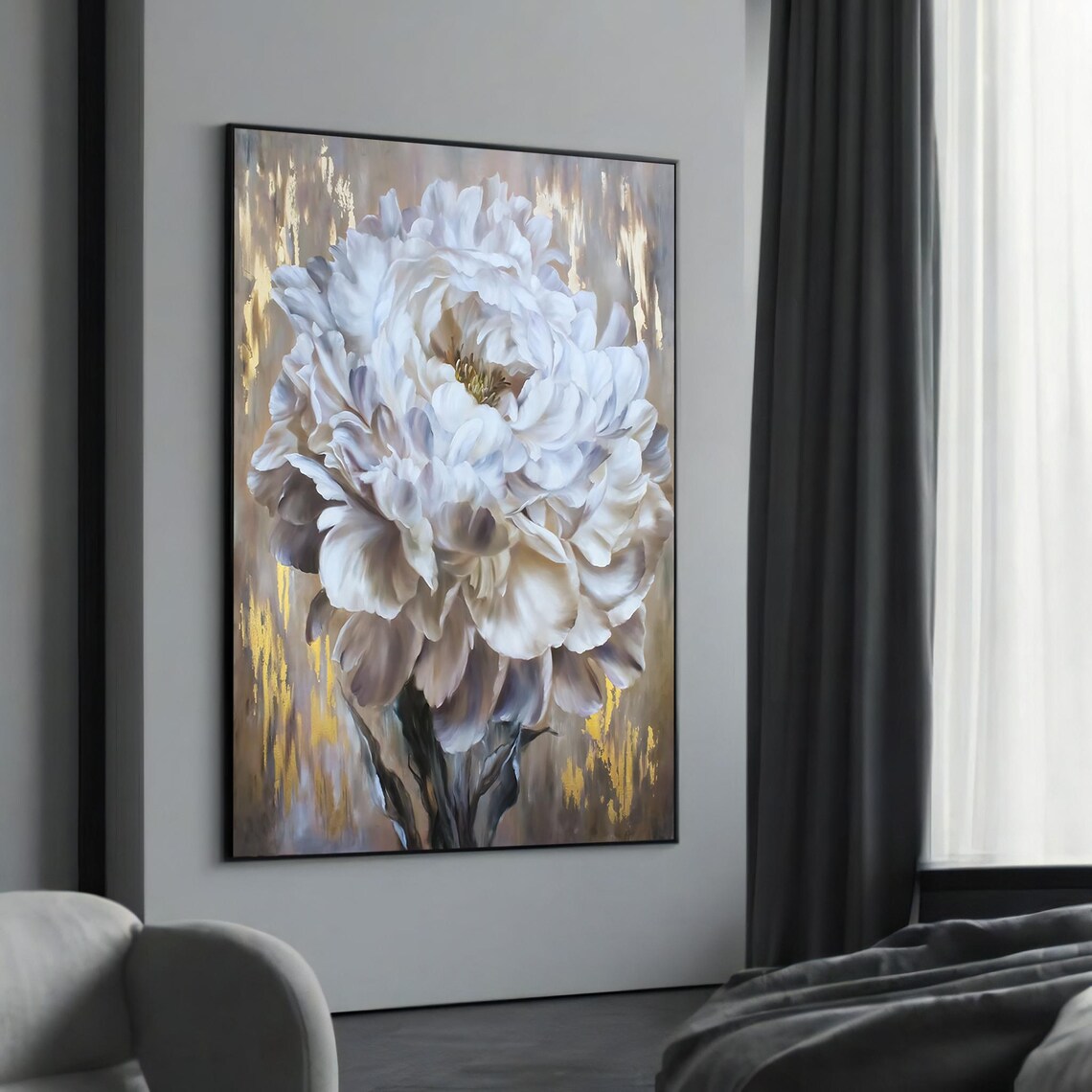 Luxurious White Peony With Gold Accents Elegant Floral Poster
