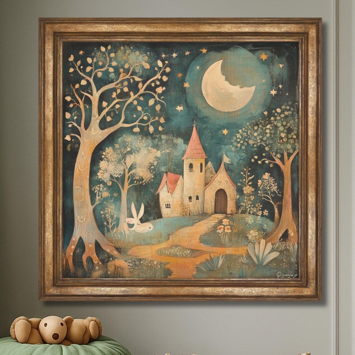 Whimsical Moonlit Castle Art Print, Nursery Decor