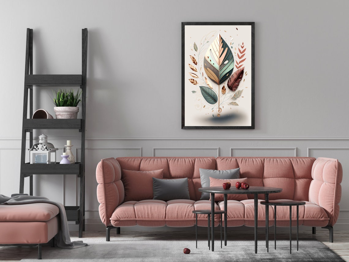 Metallic Feather Art Deco Central Plume Neutral Glam Art Poster - Image 3