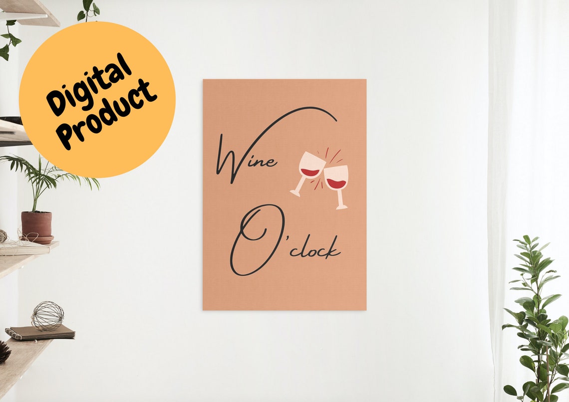 Wine O Clock Script Quote on Warm Terracotta Kitchen Sign Poster - Image 3