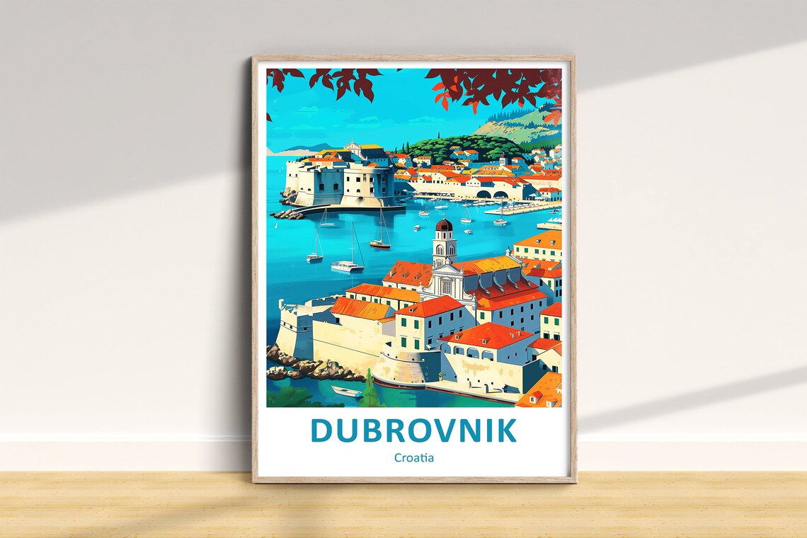Dubrovnik Croatia Old Town Harbor Walls Coastal Travel Art Poster