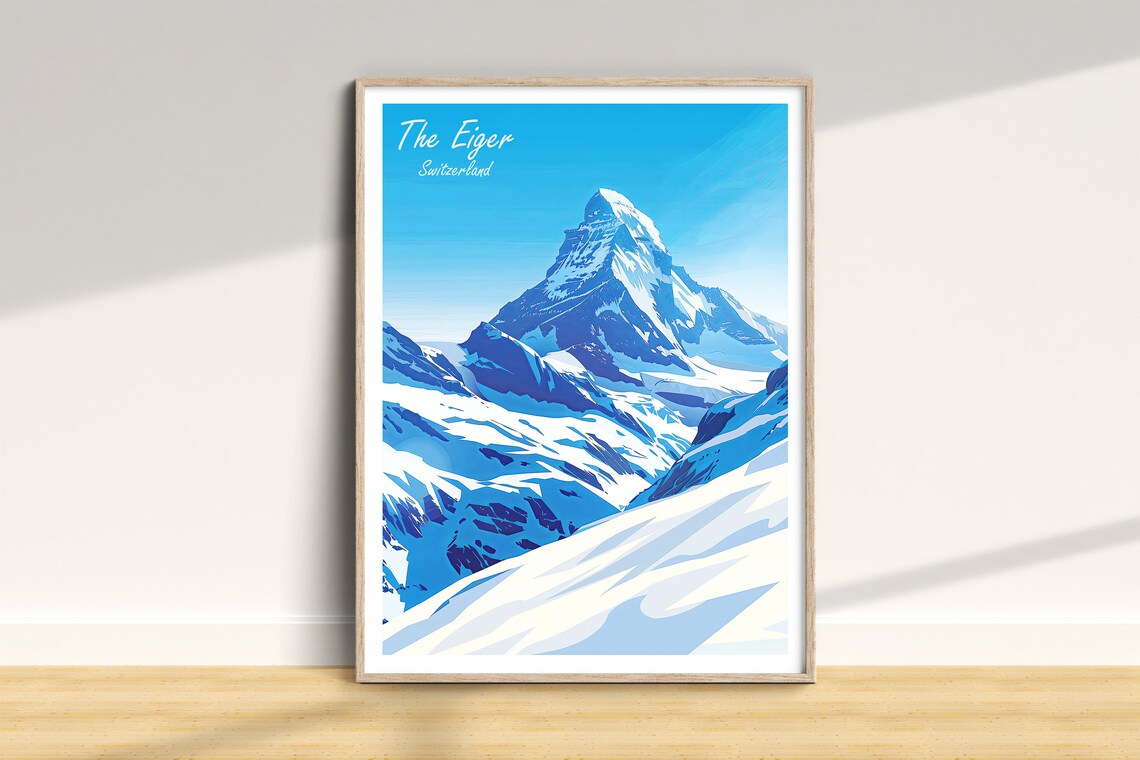 Eiger Mountain Travel Poster, Switzerland Wall Art