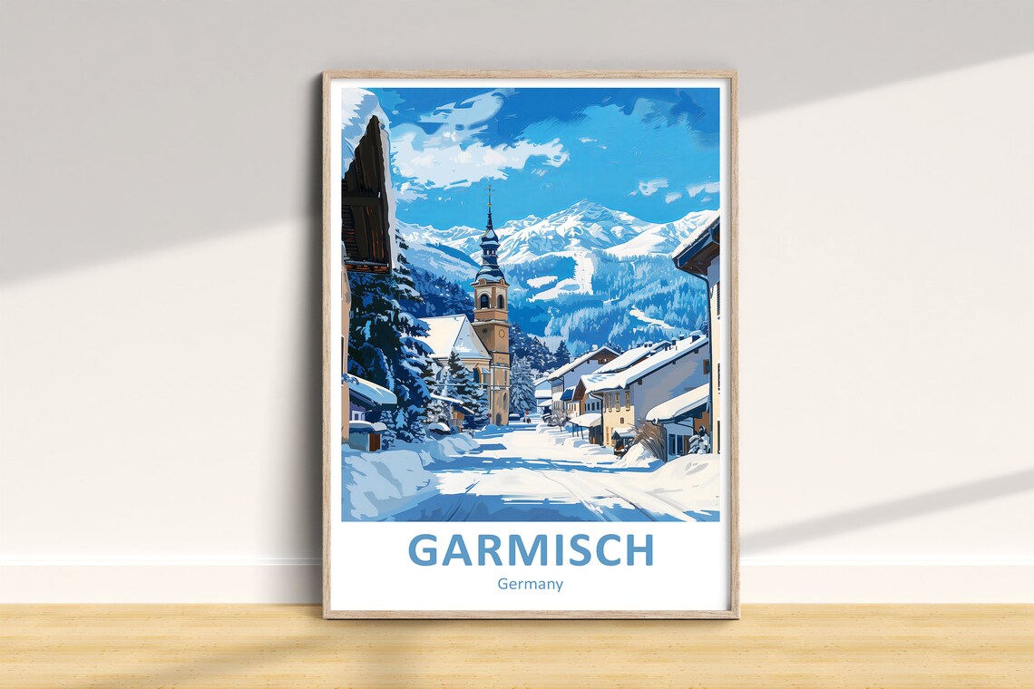 Garmisch Germany Snowy Alpine Village Winter Travel Art Poster