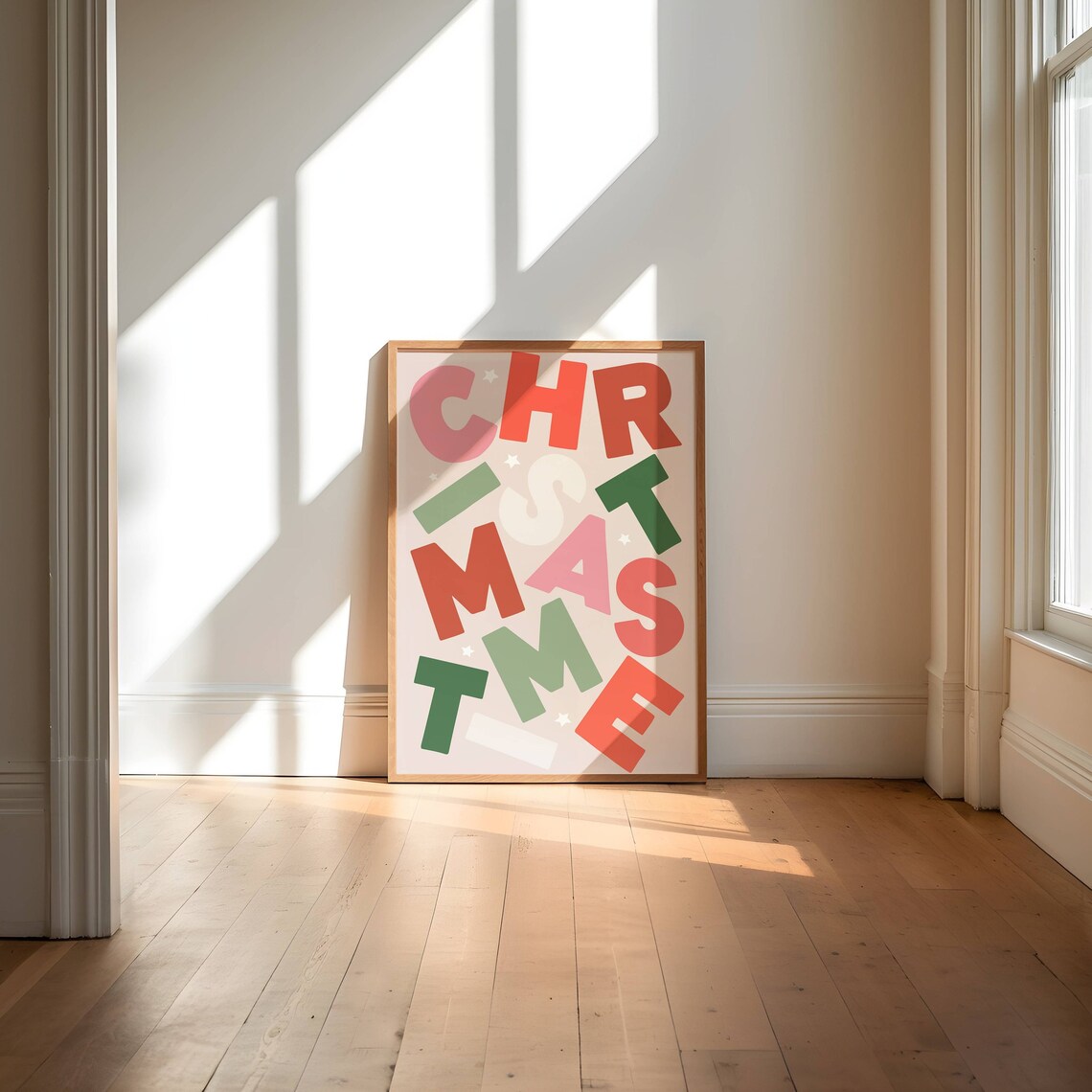 Christmastime Holiday Art Print, Rainbow Christmas Decor