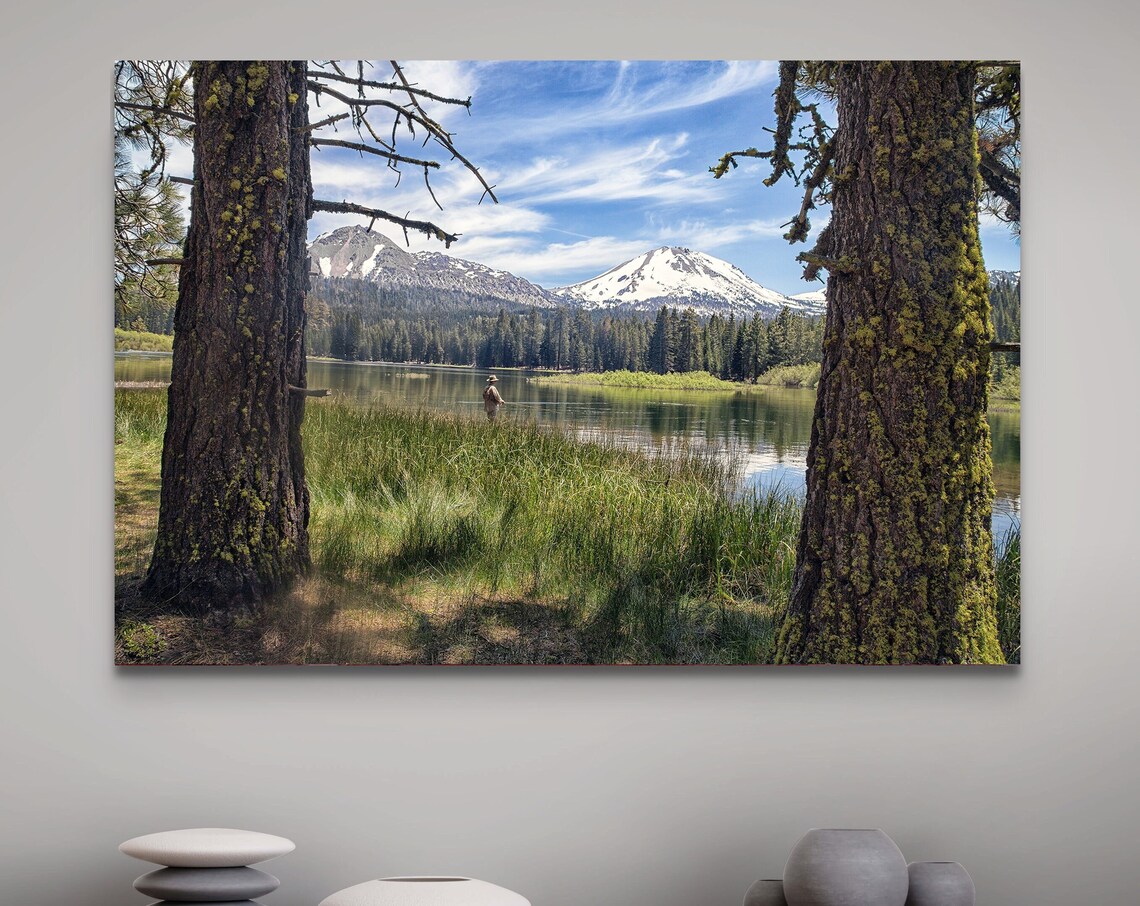 Lassen National Park Fly Fishing Lake Snowy Peak Morning Light Poster - Image 4