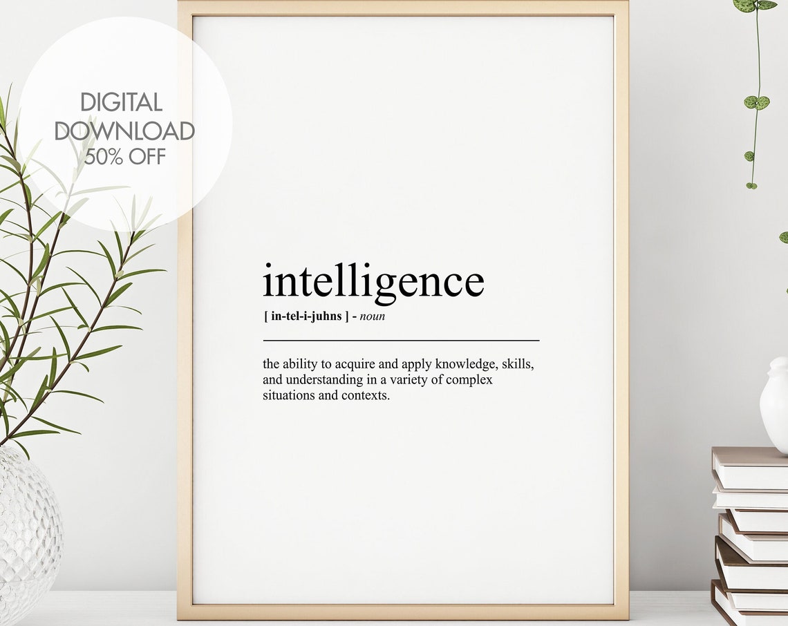 Intelligence Definition Minimalist Dictionary Poster Gift Decor