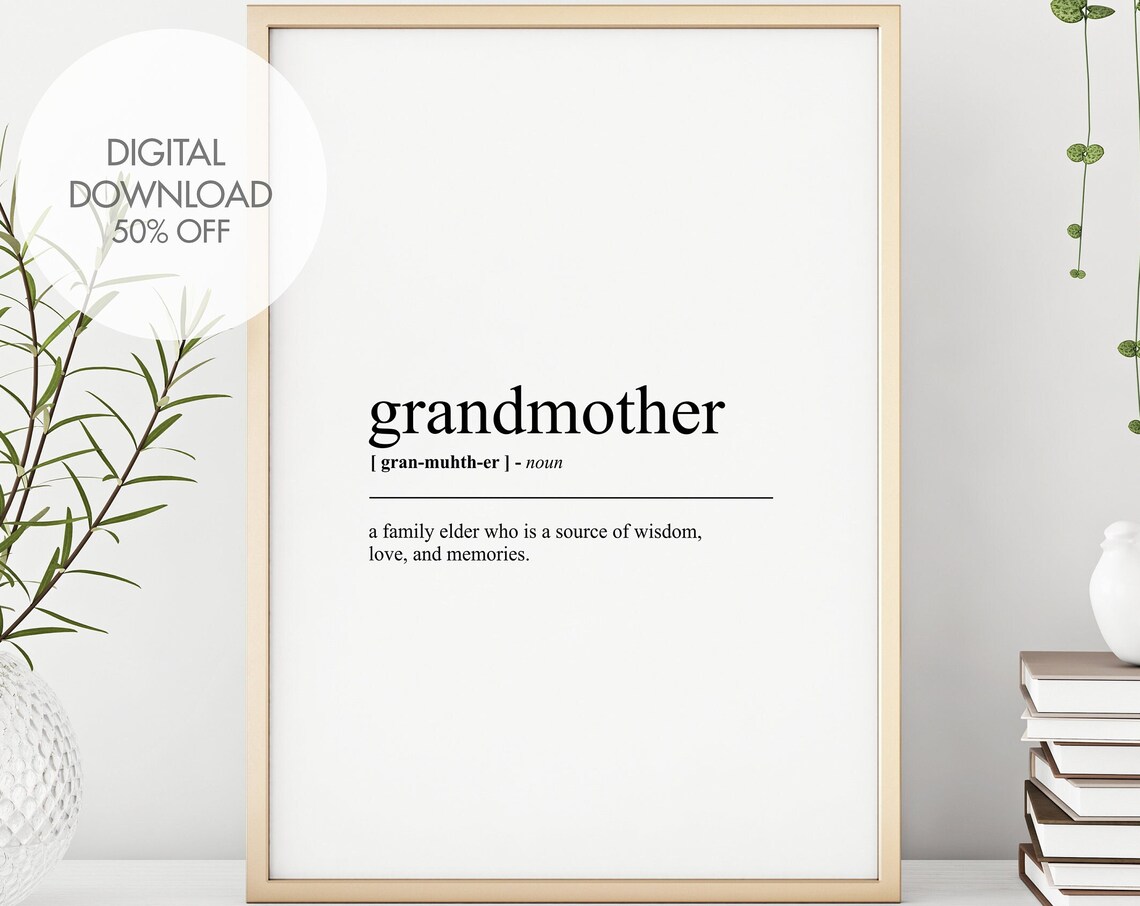 Grandmother Definition Dictionary Typography Grandma Gift Poster Decor