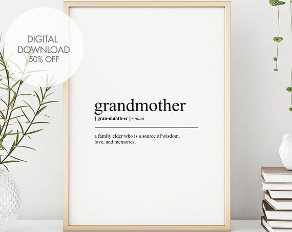 Grandmother Definition Print Grandma Gifts Funny Wall Art Prints Minimalist Text Art Perfect Grandmother Present Instant