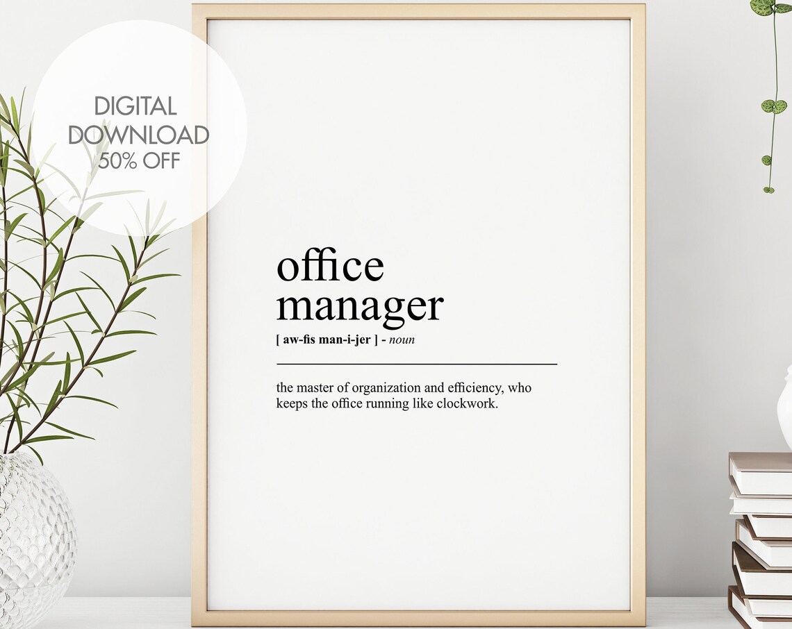 Office Manager Definition Dictionary Typography Thank You Gift Poster
