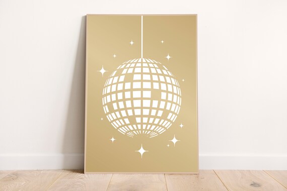 White Disco Ball Sparkles Gold Background New Years Eve Party Poster