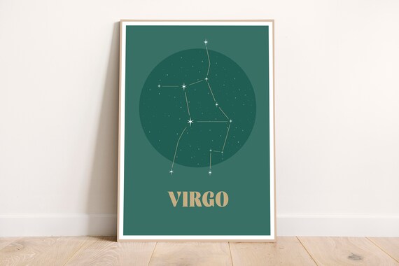 Virgo Zodiac Print Poster Brown Green Colors Sign Astrology Art Gift Wall Decor