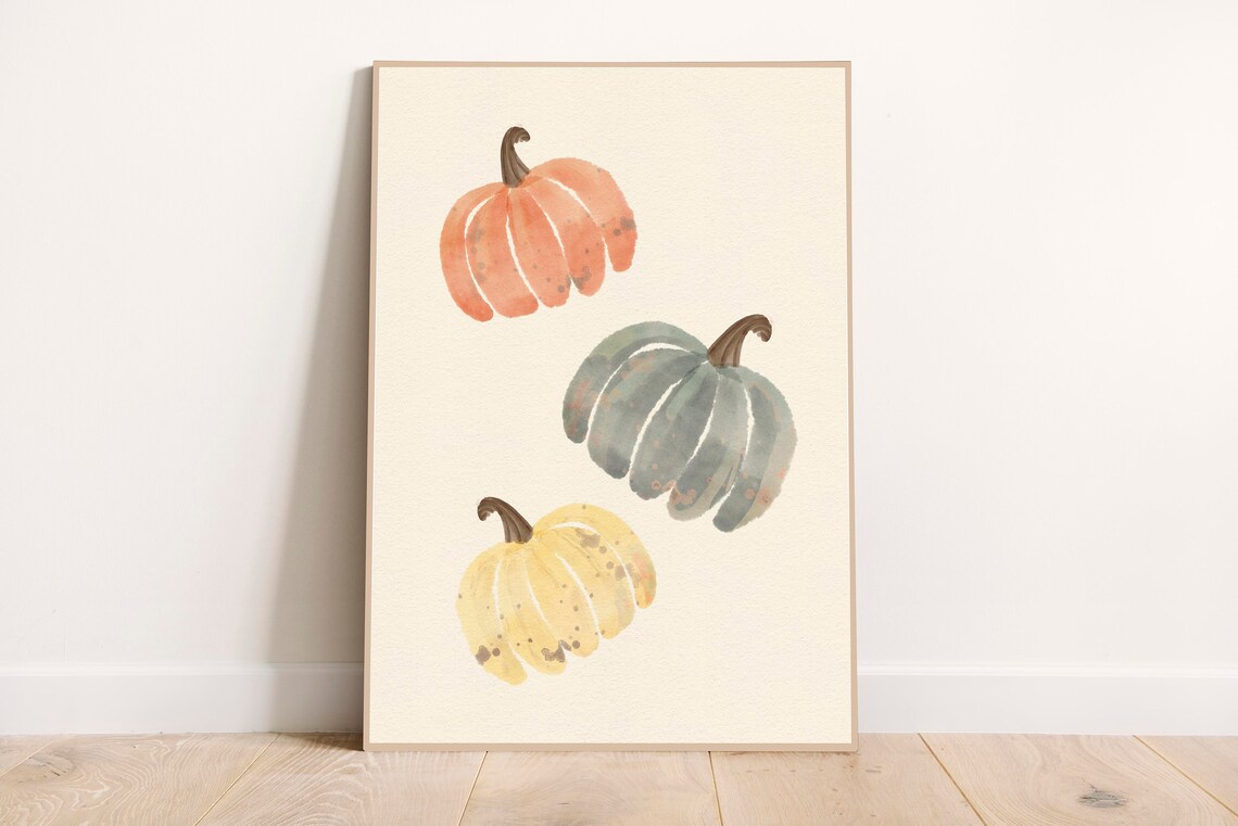Three Pumpkins Instant Prints Thanksgiving Fall Autumn Cozy Pumpkin Spice Watercolor Holidays Sweater Weather Decor