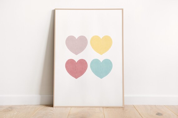 Sweet Pastel Hearts Quartet Minimalist Nursery Room Wall Poster