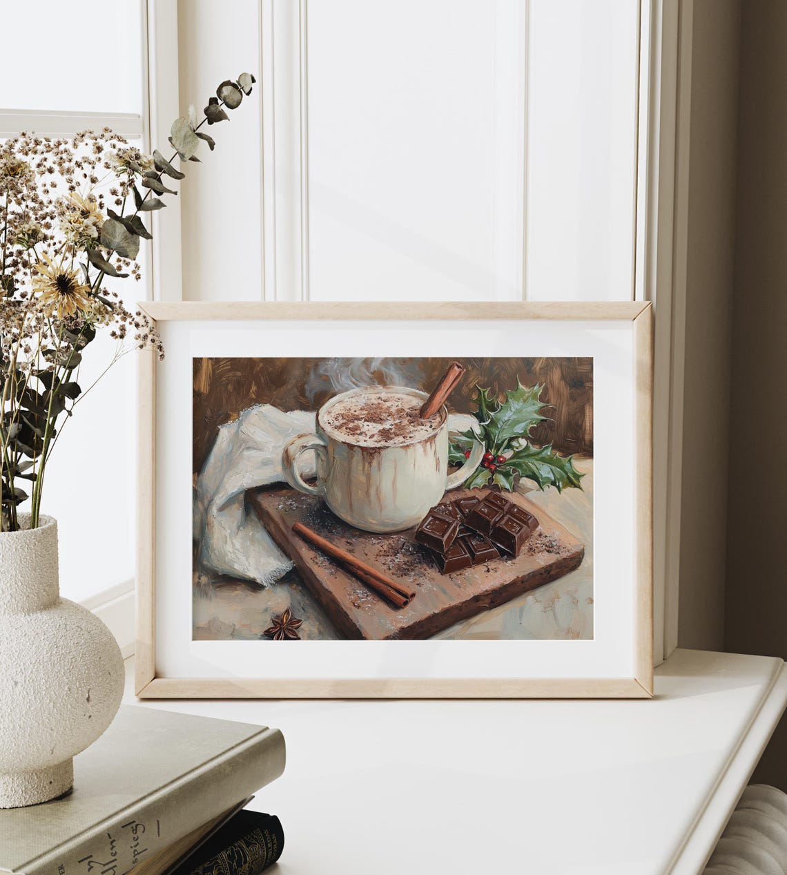 Steaming Hot Cocoa Mug With Cinnamon And Chocolate Painting Print - Image 3