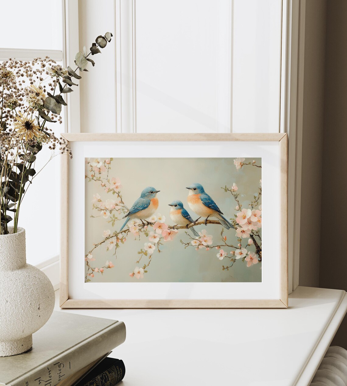 Three Bluebirds On Blooming Branch Spring Cherry Blossom Nature Poster - Image 3