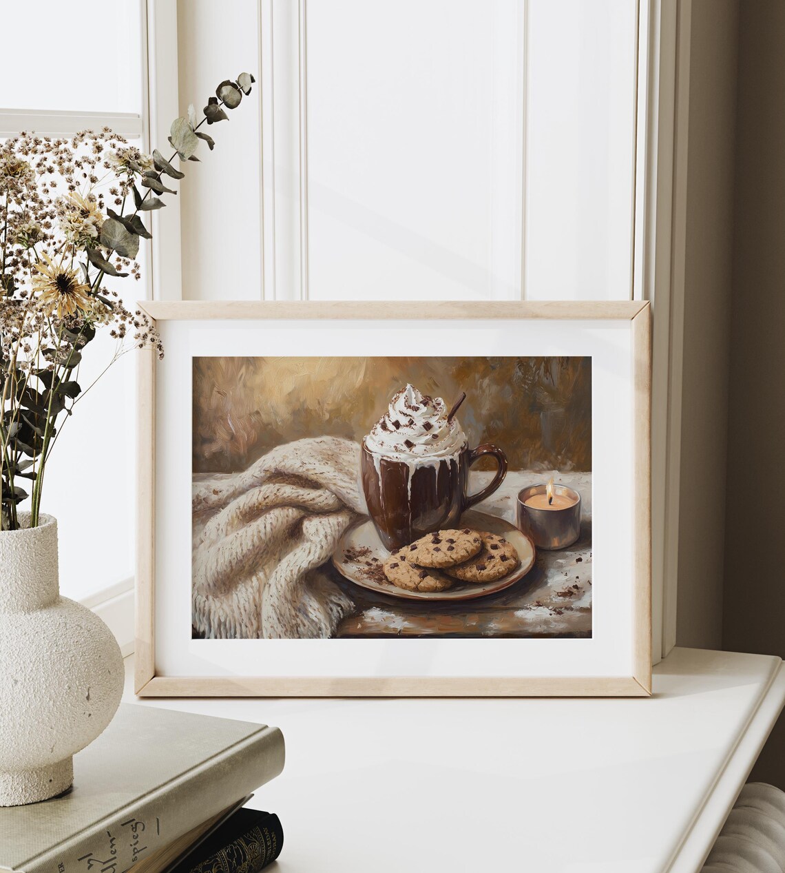 Hot Chocolate Mug With Cookies Knit Scarf And Candle Art Poster - Image 3