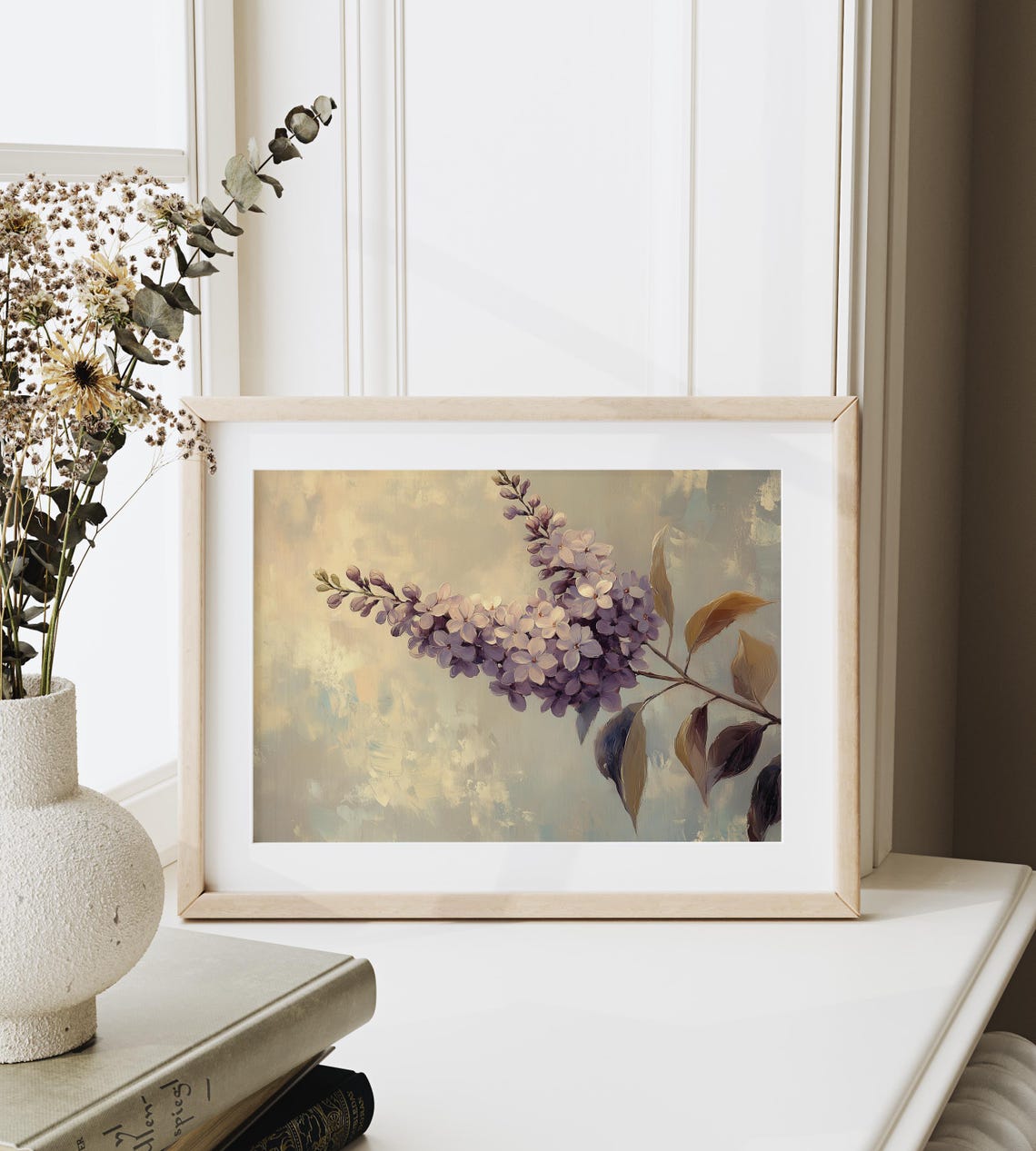 Autumn Lilac Sprig In Pastel Tones Fall Floral Botanical Wall Art - Image 3