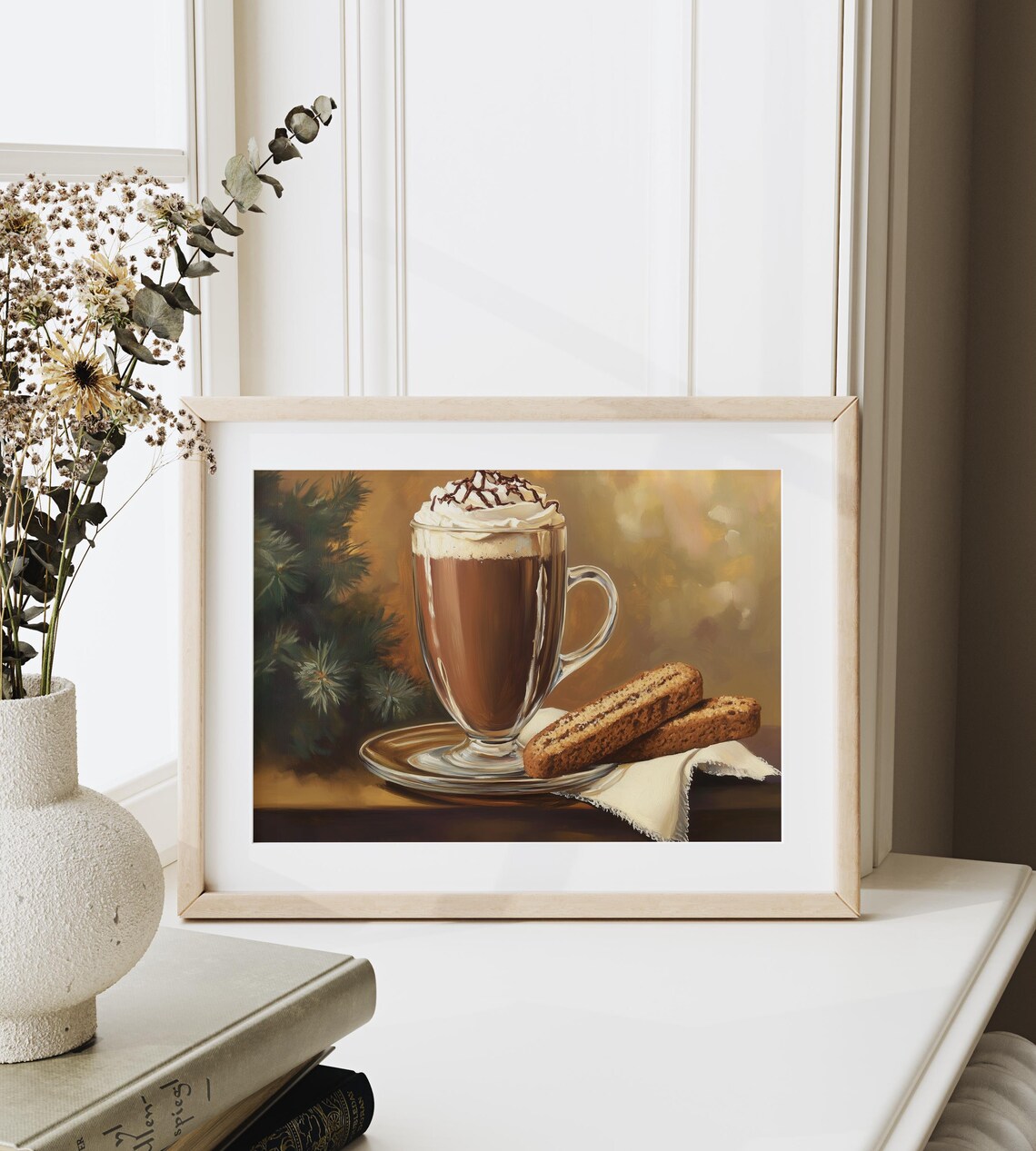 Whipped Cream Hot Chocolate Glass Mug With Biscotti Art Poster - Image 3