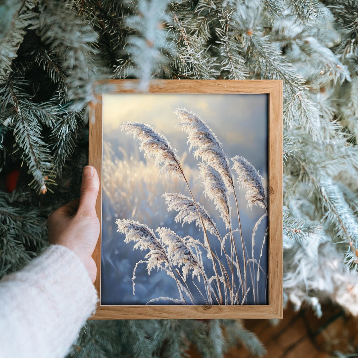 Frosted Wild Grasses In Morning Light Winter Meadow Nature Art Poster - Image 3