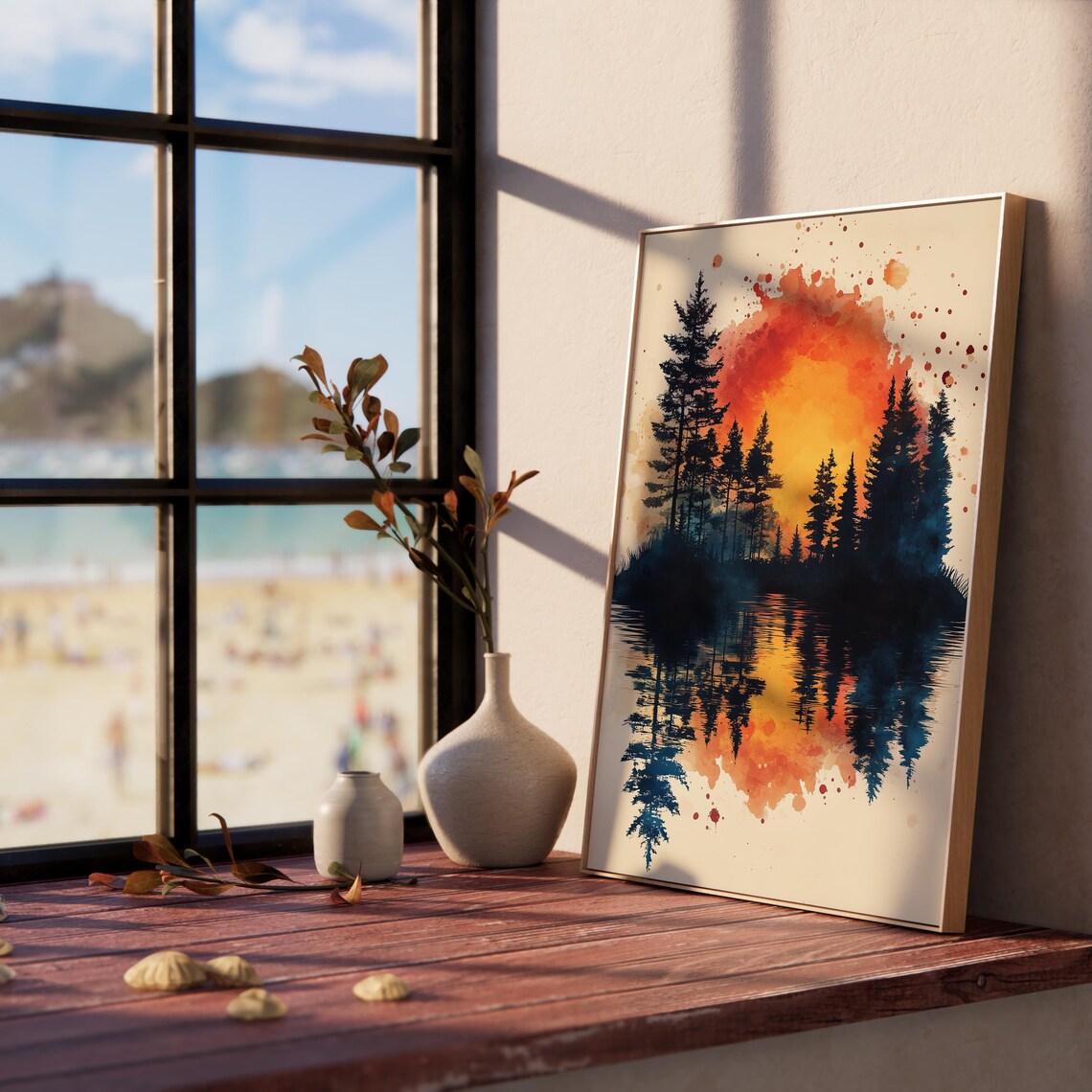 Evening Forest Reflections Moody Watercolor Wall Art Earthy Autumn Landscape Rustic Farmhouse Decor 918 - Image 2