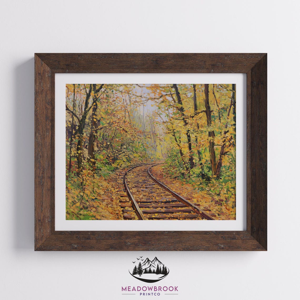 Old Railway Line Curving Through Dense Golden Autumn Forest Fall Print - Image 2