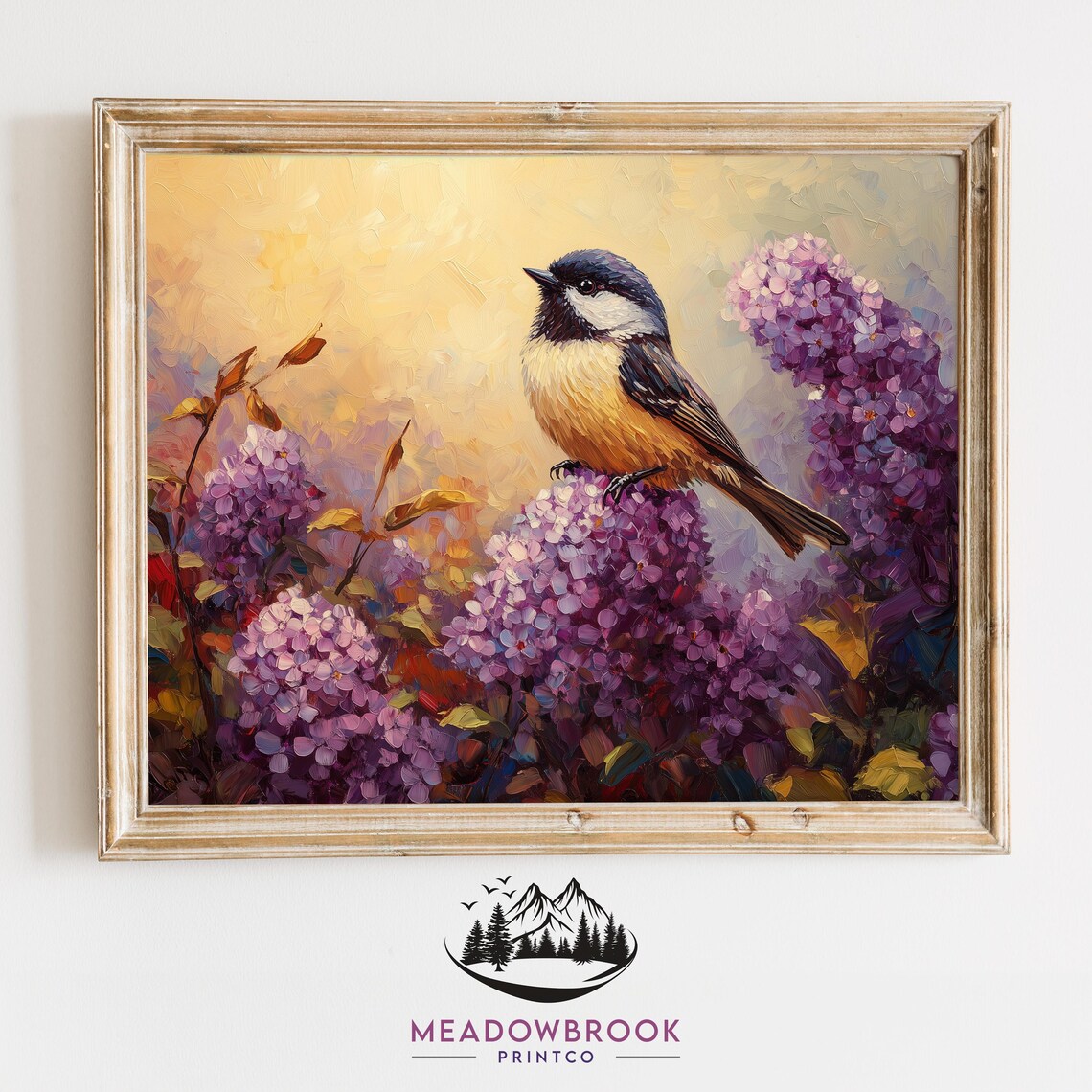Chickadee Painting, Rustic Cottagecore Bird Art Print