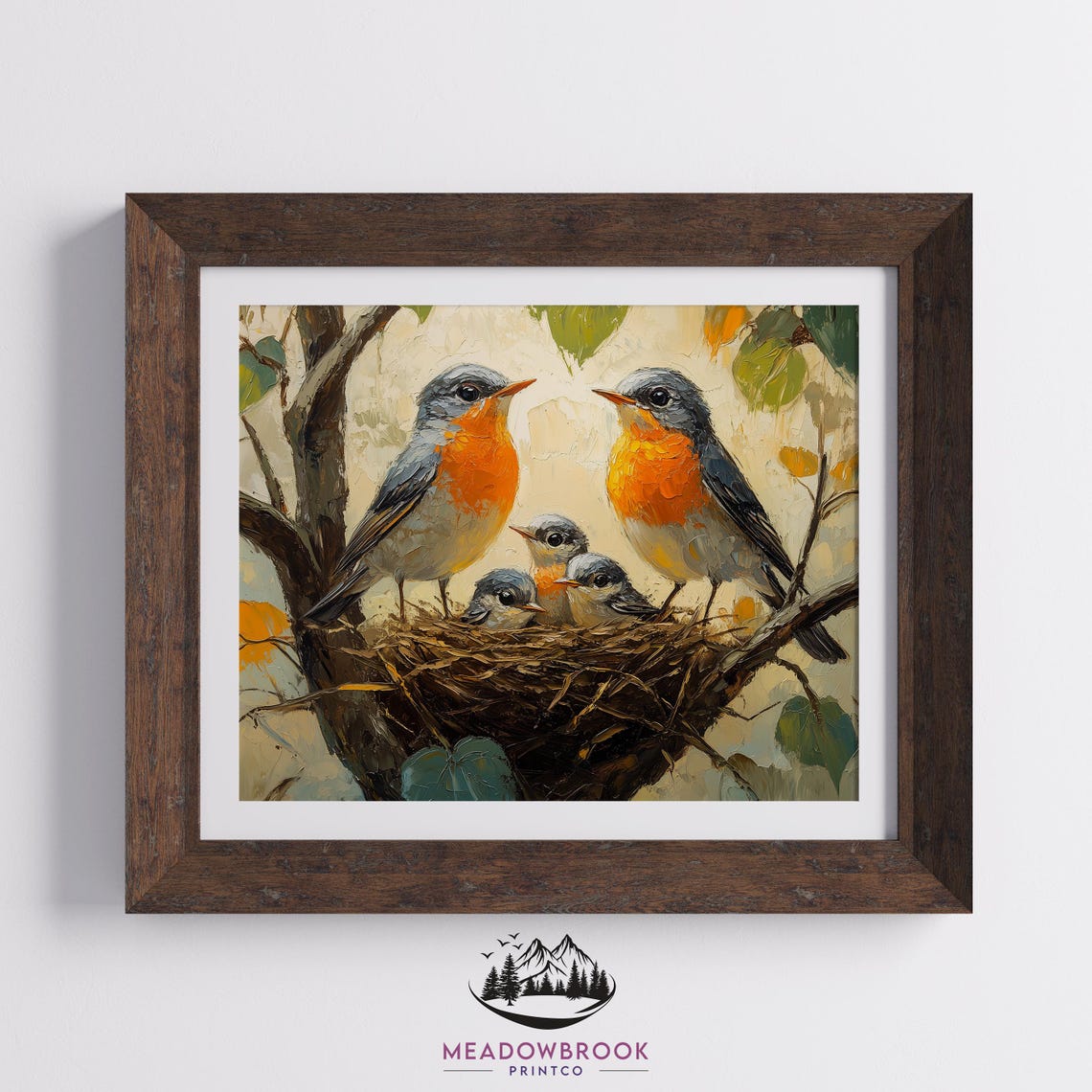 Family Of Robins Nestled Among Autumn Leaves Vintage Christmas Wall Art Rustic Holiday Nature Decor Festive Winter Bird Print 682 - Image 2