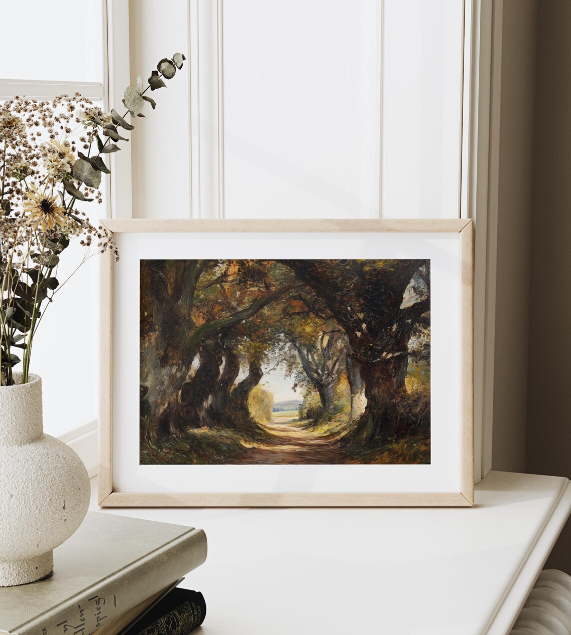 Country Lane Through Giant Oak Trees Autumn Rustic Vintage Art Print - Image 3