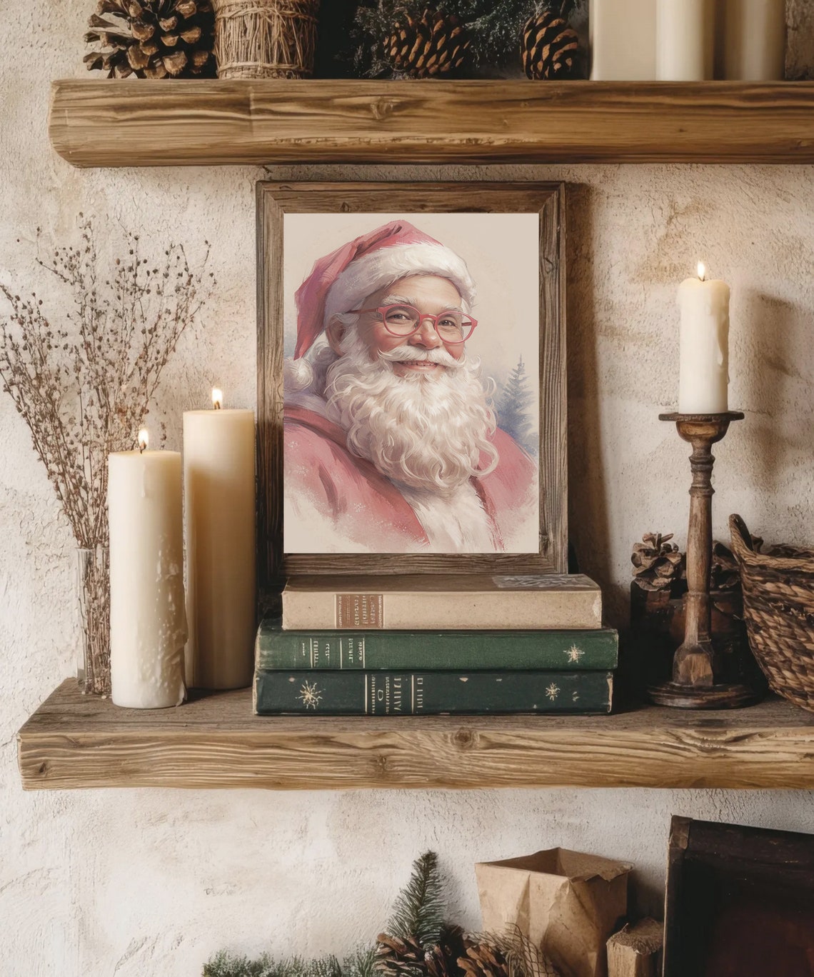 Santa Claus Vintage Portrait Print Christmas Wall Art Winter Holidays Painting Farmhouse Christmas Decor Santa Claus Art - Image 4