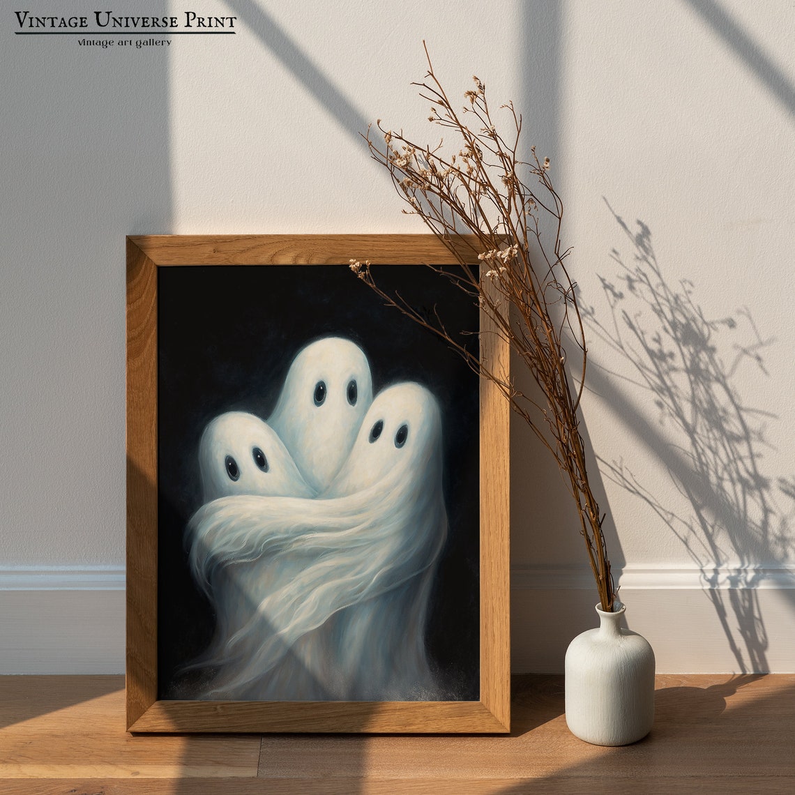 Three Ghosts Hugging In The Dark Cute Spooky Halloween Print - Image 3